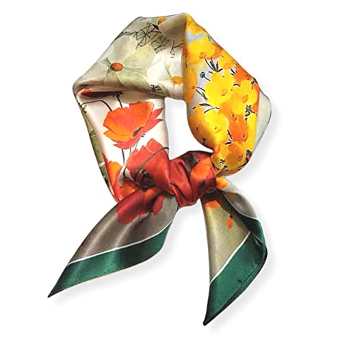 PoeticEHome 100% Pure Mulberry Silk Square Scarf 27"x27" Women Neckerchief Headscarf Gift Packed