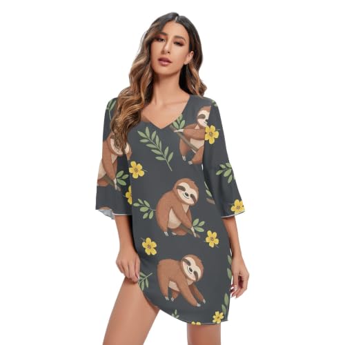 Robe d'été marron imprimée fluide pour masquer les rondeurs avec style