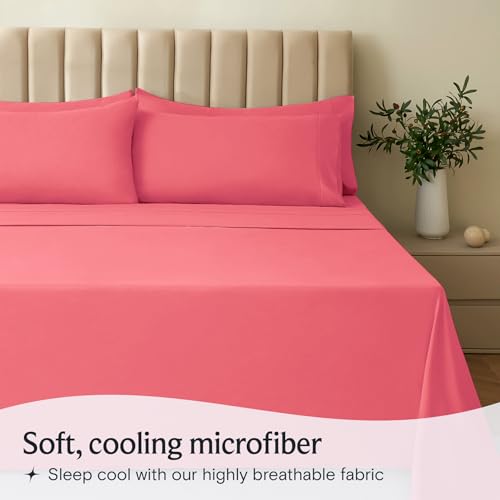Image of LuxClub 4 PC Sheet Set Bed Sheets Deep Pockets 16 inch Eco Friendly Wrinkle Free Cooling Machine Washable Hotel Bedding Silky Soft - Vermilion Full