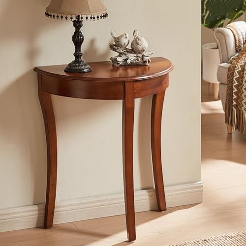 Mesa consola de media luna, mesa de sofá de madera maciza, mesas decorativas tradicionales vintage semicirculares para entrada, pasillo, sala de estar, 25.3 pulgadas de ancho x 13.5 pulgadas de