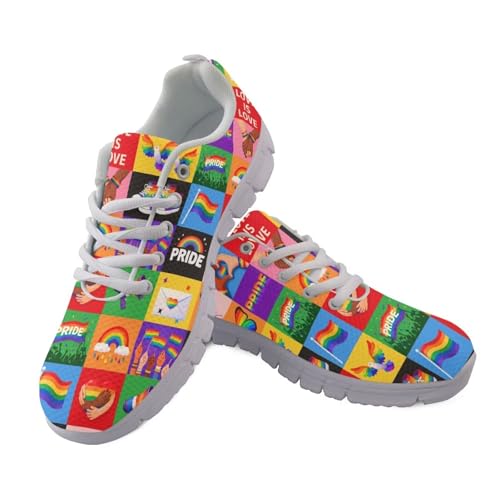 Jeiento Women Trainers Rainbow Pride Flag Shoes Adult Lace-up Road Running Sneakers Bisexual Gay Lesbian Couples Shoes Mesh Breathable Tennis Sneakers,US 8.5