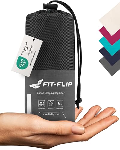 Fit-Flip Hüttenschlafsack Baumwolle - ultraleichter Innenschlafsack 325g - dünner Reiseschlafsack...