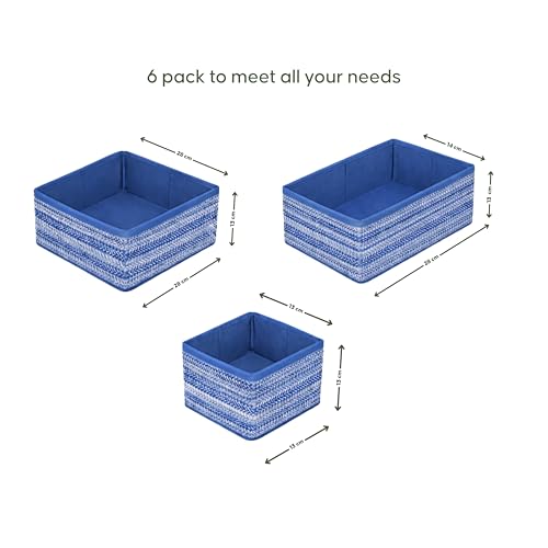 Image of DALUCI 6 Piece Foldable Clothing Storage Box Set | Cube Storage Bins and Dividers for Wardrobe Cloth Organizer for Storage Cupboard and Drawer Organizers for Shirts Pants Underwear Bras Socks (Blue)