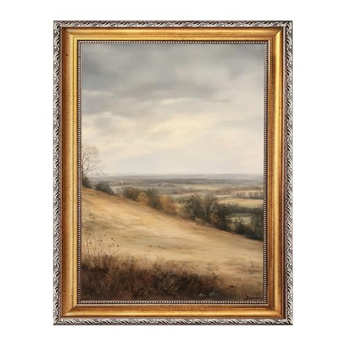 Large Gold Framed Golden Wheat Fields Landscape Canvas Wall Art Vintage Golden Countryside Oil Painting Poster Traditional European Scenery Nature Artwork Prints for Rustic Farmhouse Decor 24x36inch