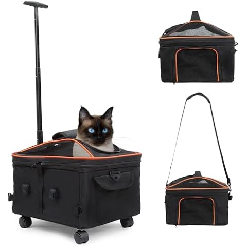 Large Soft Sided Wheeled Dog Carrier Cat Travel Carrier Airline Approved for Small Dogs and Medium Cats with Upgraded Wheels Cover