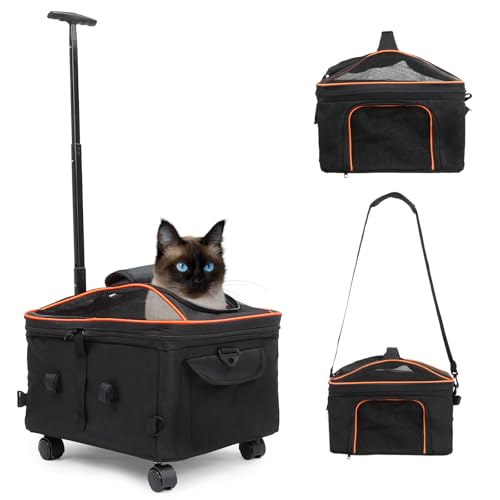 Large Soft Sided Wheeled Dog Carrier Cat Travel Carrier Airline Approved for Small Dogs and Medium Cats with Upgraded Wheels