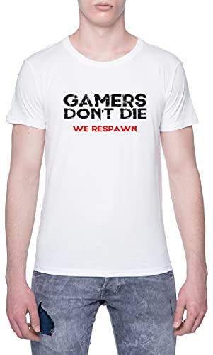 Materiale leggero Enigmae Gamers Dont Die We Respawn T-Shirt da Uomo Manica Corta Bianca Men White Tee 4XL