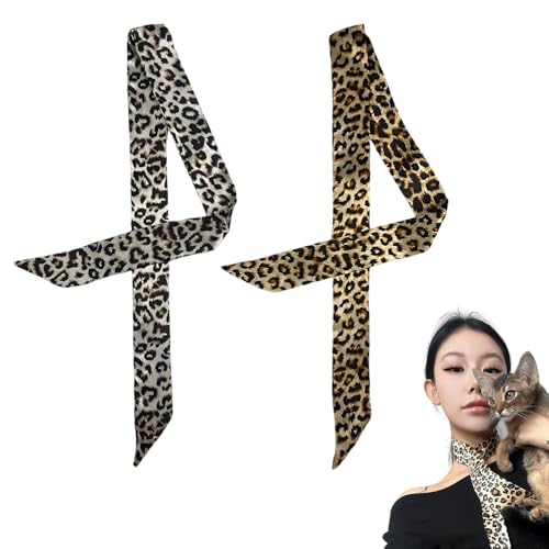 Leopard Print Purse Scarf for Women Handbags Tote Bag Charms Leopard Scarf Silk Long Neckerchief Skinny Scarf Thin Sacrves for Hair Scarf Tie for Ponytail Accessories Christmas Gift Scarf Set 2 Pcs