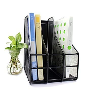 DHARM Desktop Organizer Magazine Case Metal File Rack File Holder Racks, Black (Metal) (3 Section)