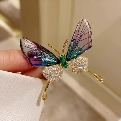 Image of Green Purple Butterfly Rhinestone Brooch Pin for Women Girls Men Clear Crystal Fashion Cartoon Animal Lapel Pins Dress Accessories Unisex Delicacy Birthday Christmas Party Jewelry