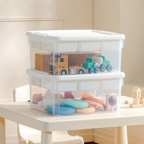 Image of Citylife 17 QT Plastic Storage Box with Building Baseplate Lid and Removable Tray Craft Organizers and Storage Clear Storage Container for Organizing Bead, Tool, Sewing