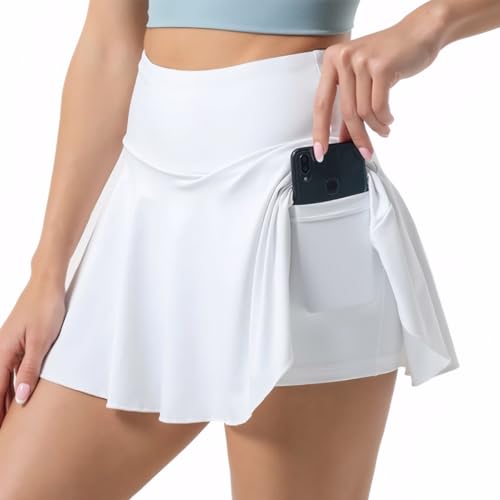 Neteson Faldas de Tenis para Mujer Falda Deportiva Plisada 2 en 1 Mini Faldas Pantalón Skorts de Golf con Pantalones Cortos Bolsillo para Correr Yoga Fitness Ciclismo Ejercicio Casual