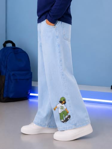 Image of KiddoPanti Boys Baggy Jeans | Stretch Denim Wide Leg Jeans | Elastic Waist Casual Denim Pants | Cotton Blend Loose Fit with 4 Pockets | Kids Street wear | 2-14 Years