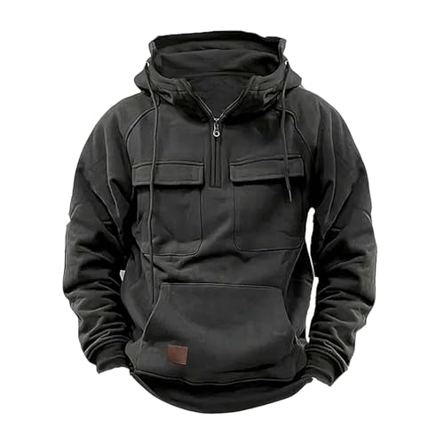Mens Hoodies Graphic Design Quarter-Zip Drawstring Cargo Tactical Sweatshirts Fashion Long Sleeve Hooded Pullover2