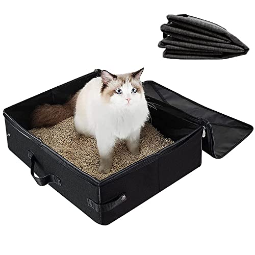 Bacs à Litière pour Chat, Bac à Litière de Voyage Portable, Bac à Litière Pliable, Bac à Litière Extérieur, Bac à Litière Pliable Étanche, avec Couvercle, Toilette Portable pour Chat-B Cover