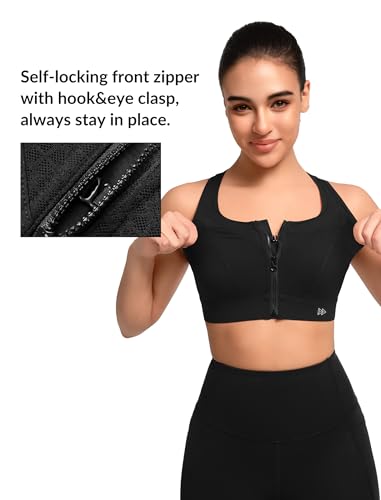 Yvette Womens Zip Front Sports Bra High Impact Supportive Plus Size Bra for Large Bust4