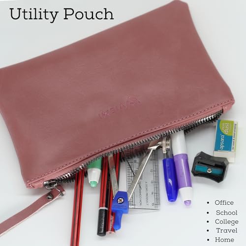 Image of VISMIINTREND Flat Blush Pink Waterproof Zipper Pouches - Document Holder, Pen & Pencil Case, Cosmetic Pouch, Travel Organizer