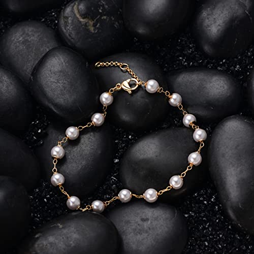 Loyata Gold Bracelet 14K Gold Plated Dainty Pearl Chain Handmade Simple Jewelry Gift For Women #TOP6