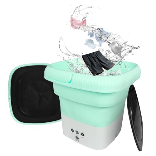QHULKHQ Lavadora portátil, mini lavadora plegable de 6,5 L con 3 modos de limpieza para ropa interior, calcetines y pequeños delicados, mini lavadora para apartamento, camping, caravana (verde)