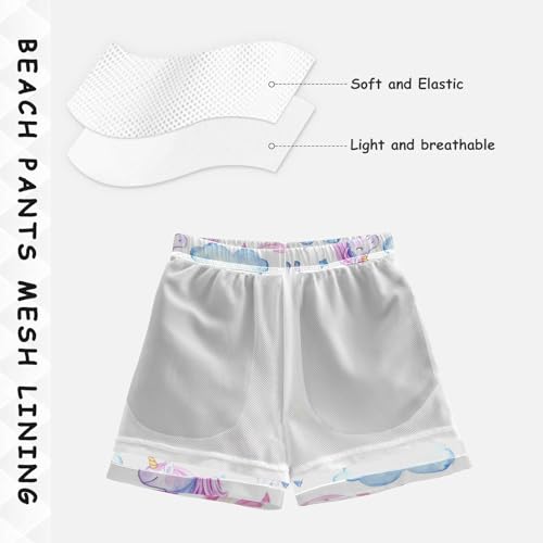 Pigsaly Boys Swim Trunks Watercolor Pink Purple Unicorns Boys Board Shorts Swimsuit Swimwear Summer Bathing Suit S4