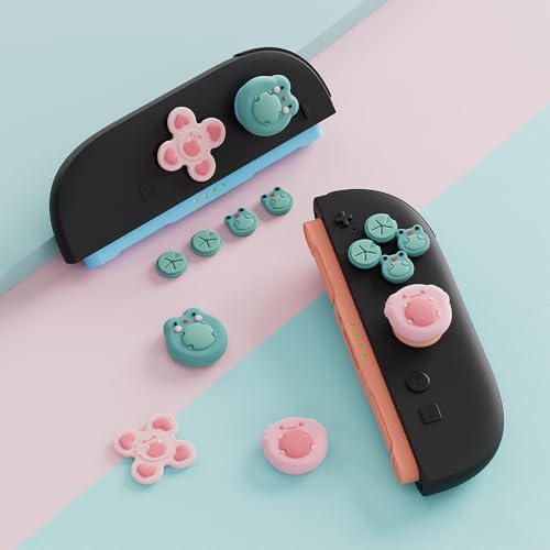GeekShare Cross D-Pad-Tastenkappen-Set für Switch 2, Silikon Joystick Kappen, ABXY-Tasten-Aufkleber, Joystick Schutzzubehör, rutschfeste, Komfortablem (Frosch-Fischchen)