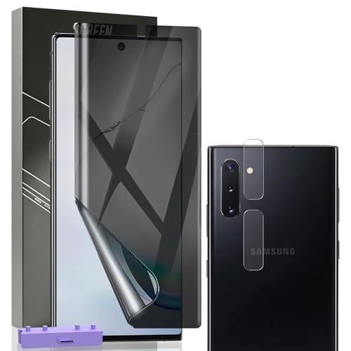 Cmiuubrer 1 Pack for Samsung Galaxy Note 10 Privacy Screen Protector with 2 Pack Camera Lens Protector. Easy Installation, Anti Spy Flexible TPU Film NOT Tempered Glass for Samsung Galaxy Note 10
