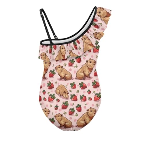 Image of Xpyiqun Swimsuits for Girls 3-14 1-Shoulder Ruffle Bathing Suit One Piece Adjustable Halter Swimming Wear