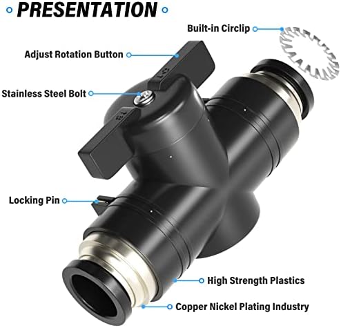 ERGAOBOY 5 Pcs 8mm OD Pneumatic Ball Valve, Push to Connect Control Valve Fittings (BUC8 Connectors)