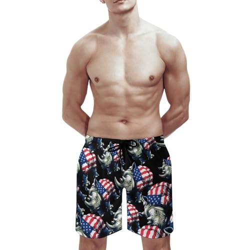 Rhinoceros 4th Of July Rhino Men's Swim Trunks Quick Dry Board Shorts Hawaiian Beach Shorts With Pocket2