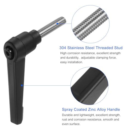 Image of uxcell 2pcs Clamping Lever Handles, M6 x 25mm 304 Stainless Steel Threaded Male Stud, Adjustable Handles Locking Quick Release Ratchet Push Button Bolt Knobs, Black