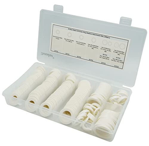 Image of 200PCS 8 Sizes Nylon Oil Drain Plug Gaskets, Washer Assortment Kits Fit M12 M14 M16 M18, M20