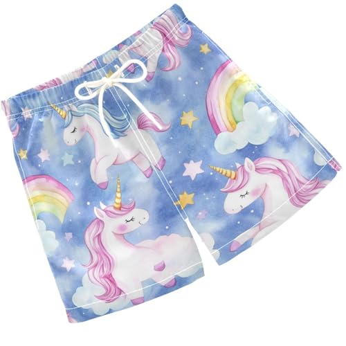 Pigsaly Boys Swim Trunks Watercolor Unicorns Blue Boys Board Shorts Swimsuit Swimwear Summer Bathing Suit XS
