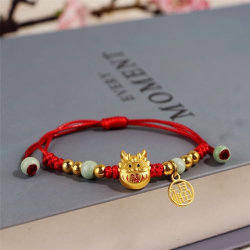 Image of 2 /3 pcs 2024 New Year Zodiac Lucky Dragon Braided Bracelets Set Chinese Zodiac Animal Adjustable Charm Imitation Jade Dragon Prospects Blessing Sign Bracelets
