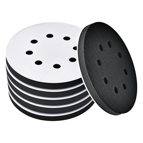TPSUIPA 6 Pack 5 Inch 8 Hole Foam Sanding Pads Soft Density Interface Pad Hook and Loop Sponge Cushion Buffer Backing Pad Replacement for Orbital Sander