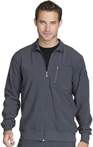 Cherokee Men's Zipper Warm-Up Jacket with Side Panels and Collar Cuffs CK305A, L, Pewter