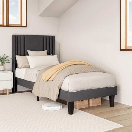 Bealife Polsterbett 90 x 200 cm mit Lattenrost – Stabiles Bettgestell aus Holz & Metall, Gepolstertes Doppelbett mit Kopfteil für Schlafzimmer & Jugendzimmer (Dunkelgrau, 90 * 200cm) Bealife Polsterbett 90 x 200 cm mit Lattenrost – Stabiles Bettgestell aus Holz & Metall, Gepolstertes Doppelbett mit Kopfteil für Schlafzimmer & Jugendzimmer (Dunkelgrau, 90 * 200cm)
