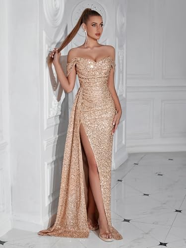 Gowns Formal Dresses for Women Sequin Tulle Sexy Off Shoulder Evening Wedding Guest Party Floor Length Prom Dress4