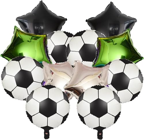 Image of Atpata Funky Football Theme Foil Balloons - 18 Inch Round Football Shape Foil Balloons for Kids Sports Themed Birthday Party Decor and Goal theme Celebrations (Stars & Footballs)