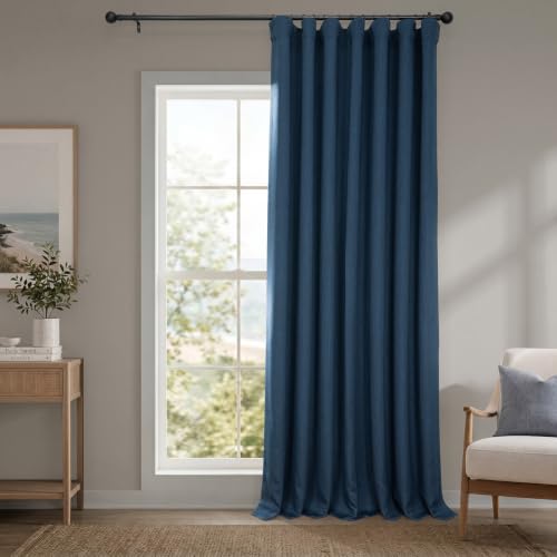 Image of HPD Half Price Drapes - Faux Linen Curtains for Living Room (1 Panel) - 100W X 108L - Extra Wide Textured Room Darkening Curtains for Bedroom 108 Inches Long - Drapes for Home Decor, Nightfall Navy