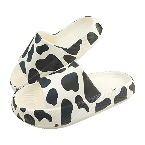 Boonble Cow Print Slides for Women Men, Cute Animal Sandals Cloud Pillow Shower Shoes Quick Drying Non-slip Open Toe Thick Sole Summer Slippers, Size 10-11 Women/ 8.5-9.5 Men