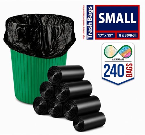 Image of Small Black Garbage Bags 17x19 Inch Trash Bags for Dry & Wet Waste, 240 Bags (8 Roll)