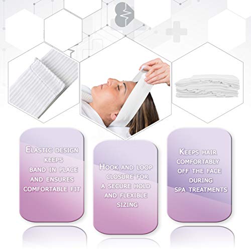 Dukal Stretch Spa Headbands for Women | Disposable Facial Headbands for Spa Treatments | White Disposable Headbands for Facials | Soft & Flexible Facial Headbands | Spa Headband Bulk | Pack of 48