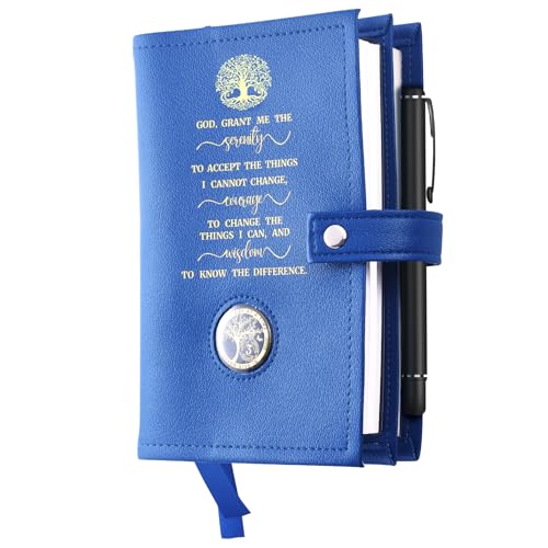 LParkin Double AA Big Book Cover with Coin Holder PU Leather AA Book Covers for Hardcover Fits AA Big Book and 12 Steps & 12 Traditions Premium Design God Grant Me The Serenity Cover