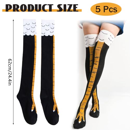 Idota Chicken Leg Socks 5 Paares, Funny Socks Witzige Socken Hühner Socken Kostüm Damen Hühnersocken Geschenke Hühnerbein Overknee Stocking Personalisierte Wärmer Strümpfe Komische Stockings