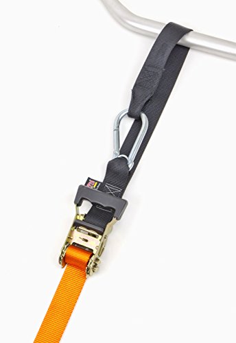 PowerTye 1.5in x 6.5ft Heavy-Duty Yellow-Zinc Ratchet Tie-Downs, Made in USA with Soft-Tye and Carabiner Hooks, Orange/Black (pair) - Thumbnail 3
