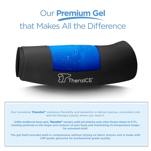 TheraICE Rx Elbow & Knee Ice Pack for Injuries Compression Sleeve, Reusable Gel Cold Pack for Knee, Elbow, Ankle, Calf - Flexible Cold Wrap Recovery for Meniscus, ACL, MCL, Bursitis Pain Relief (M)