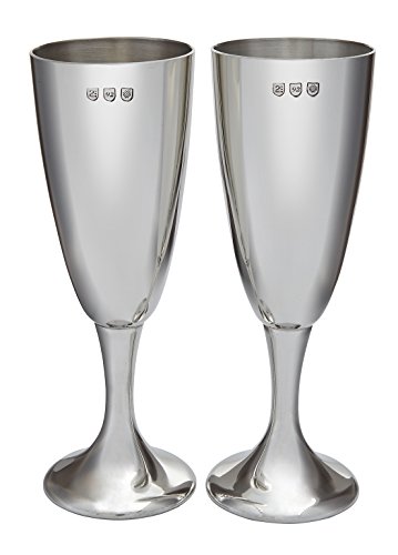 Wentworth Pewter - Pair of Pewter Celebration Flutes, polished wine, champagne, drinking glasses