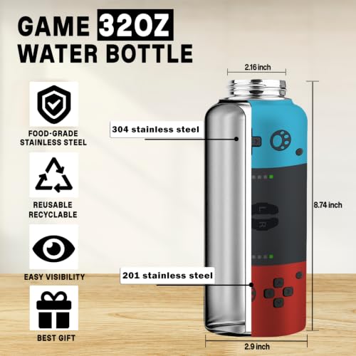 Gamer Gifts-32oz Gamer Water Bottle - Gaming Insulated Cup with Stainless Steel - Gift for Game Men, Son, Dad, Husband, Friends - Gaming Tumbler Present for Birthday Christmas - Image 3