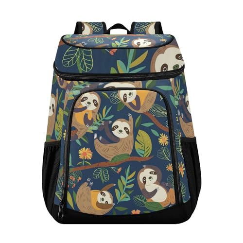 Sloth Forest Animal Blue Cooler Backpack Cooler Insulated Leak Proof Lunch Backpack 36 Cans Waterproof Soft for Men Women Picnic Hiking Camping Beach