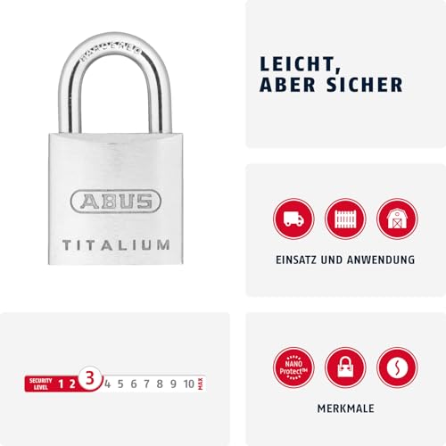 ABUS Vorhängeschloss Titalium 64TI/20 - 2er Set, gleichschließend, Silber – Ansicht 2